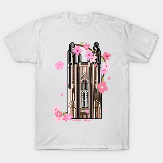 Wellesley College Galen Stone Tower Flowers T-Shirt by avadoodle